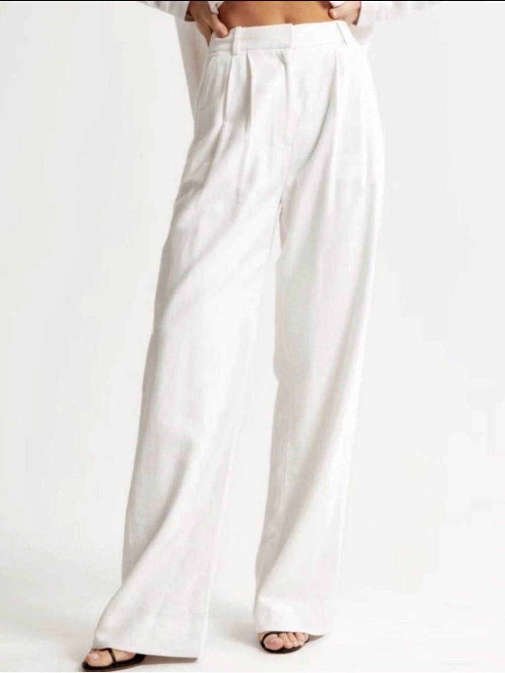 Abercrombie & Fitch White Linen Blnd Pleated Wide Leg Pants 36 (22R) 46.5 x 29.5